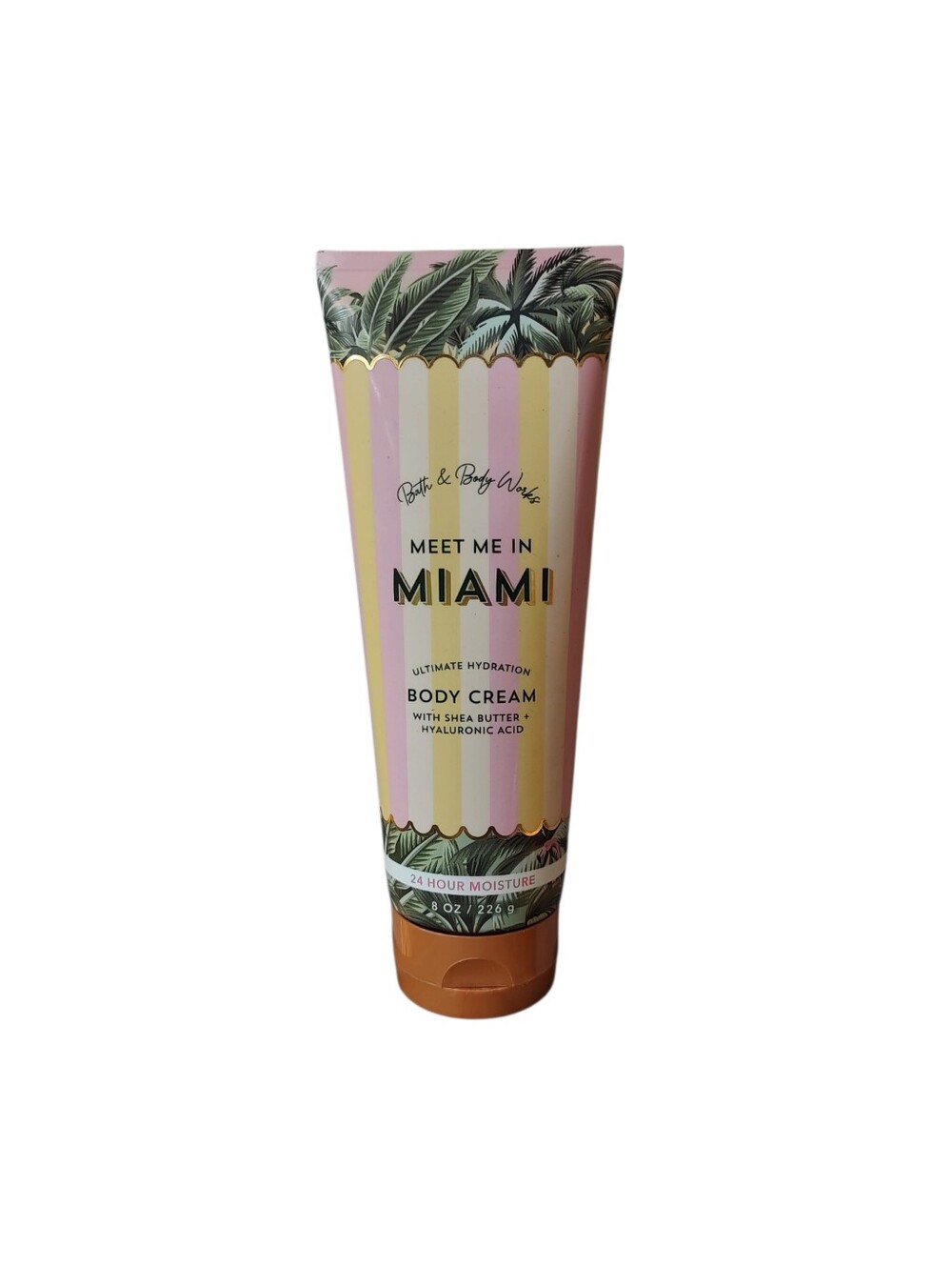Meet Me In Miami Pastel Pink and Yellow Striped Body Cream Tube